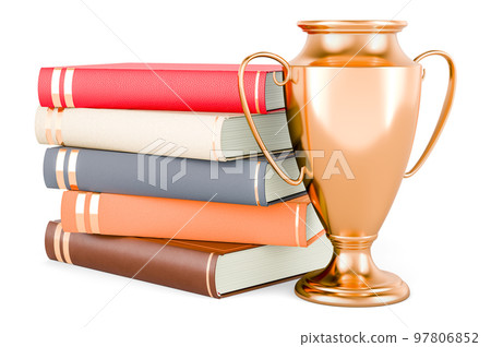 Books with gold trophy cup award, 3D rendering Books with gold trophy cup award, 3D rendering 97806852