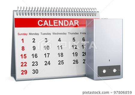 Desk Calendar with Gas water heater. 3D rendering Desk Calendar with Gas water heater. 3D rendering 97806859