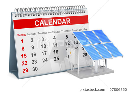 Desk calendar with Solar panel, 3D rendering 97806860