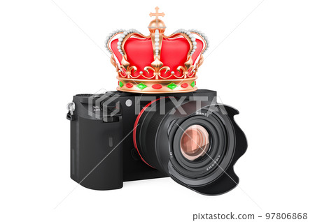 Digital camera with gold crown, 3D rendering Digital camera with gold crown, 3D rendering 97806868