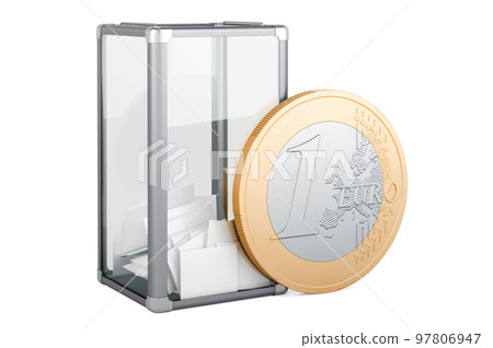 Vote buying concept. Election ballot box with euro coin, 3D rendering 97806947