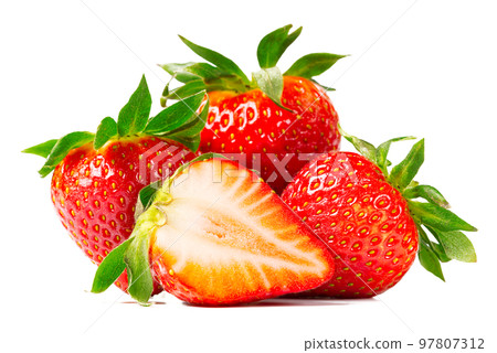 Fresh juicy sweet strawberies isolated on white Fresh juicy sweet strawberies isolated on white 97807312