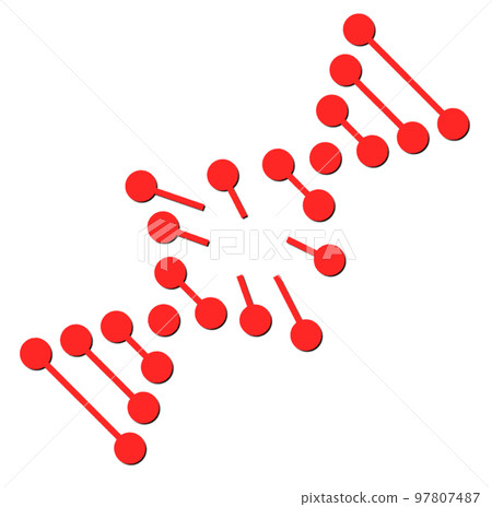 Illustration of biological cell DNA being damaged and molecular collapse 97807487