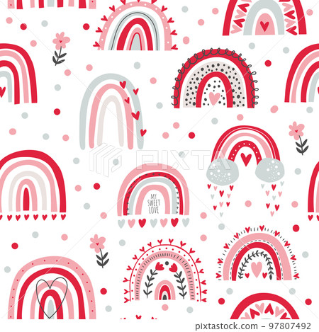 Valentines day seamless pattern with red and - Stock