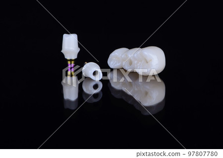 3 piece of restoration on dental implants consist of titanium abutments, individual zirconium abutments and Zirconia dental bridge. 97807780