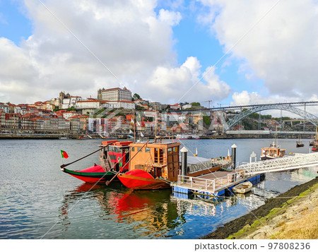 Wine boats cityscape Porto Portugal Wine boats cityscape Porto Portugal 97808236