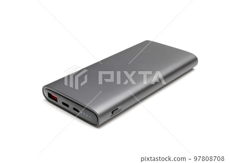 Powerbank new, powerful dark color with two usb inputs on a white background 97808708