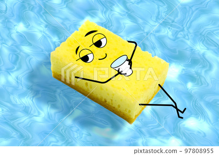 Real life doodle of yellow sponge swimming in a pool, illustration 97808955