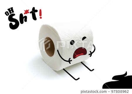 Real life doodle of toilet paper roll on white background, funny cartoon character 97808962