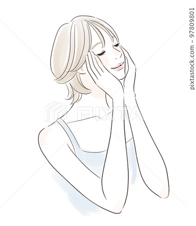 Skin care: A woman with a smile who closes her eyes in enchantment 97809801