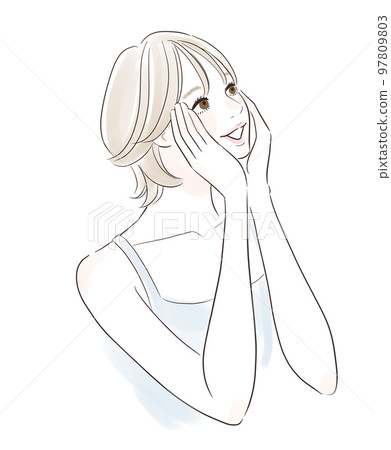 Skin care A smiling woman who is enchanted and smiles Skin care A smiling woman who is enchanted and smiles 97809803