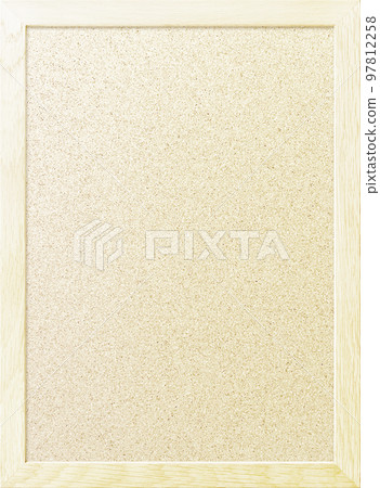 A vertical background image of an ivory textured corkboard bordered by a wooden frame 97812258