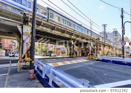 Joseibashi railroad crossing on Umeda Freight Line, Osaka Prefecture 97812342