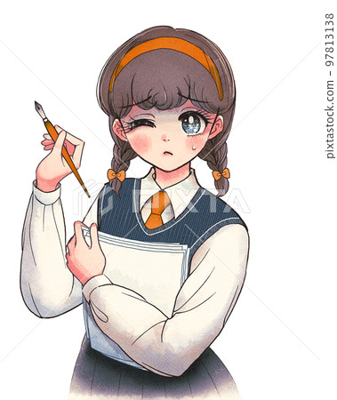 Slump... An illustration of a doujin girl who is worried that she can't draw manga well Slump... An illustration of a doujin girl who is worried that she can't draw manga well 97813138