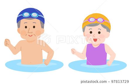 Energetic elderly walking in the water upper body illustration 97813729