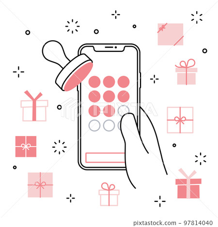 Smartphone app in hand Stamp card gift icon set Smartphone app in hand Stamp card gift icon set 97814040