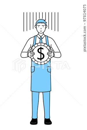 美元匯率損失和貶值的形象，一個穿著圍裙的男人 97814075