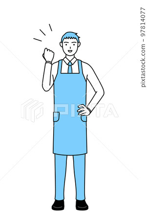 一個穿著圍裙的男人在做膽量姿勢 97814077