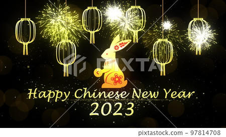 Happy chinese New Year, lunar New Year or spring festival 2023. Chinese new year 2023 year of the rabbit. 3d rendering. Happy chinese New Year, lunar New Year or spring festival 2023. Chinese new year 2023 year of the rabbit. 3d rendering. 97814708