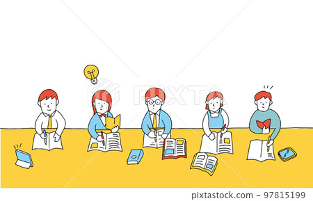 Illustration of five high school and junior high school students studying Illustration of five high school and junior high school students studying 97815199