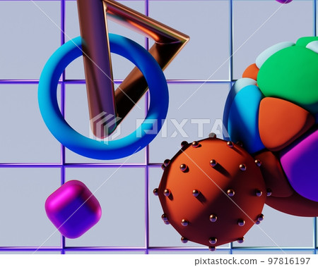 Flying abstract figures. Cloth fabric gradient waves abstract background. Iridescent glass wavy surface. Liquid surface, ripples, reflections. 3d render illustration. Flying abstract figures. Cloth fabric gradient waves abstract background. Iridescent glass wavy surface. Liquid surface, ripples, reflections. 3d render illustration. 97816197