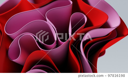 Dynamic motion abstract elements with multicolored sheets on white background. Elegant flow background. 3d rendering. Dynamic motion abstract elements with multicolored sheets on white background. Elegant flow background. 3d rendering. 97816198