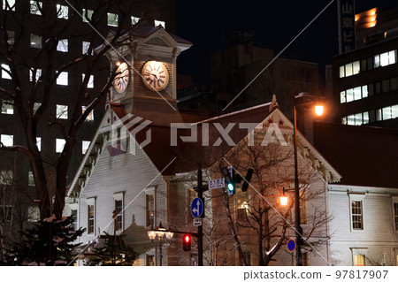 Sapporo clock tower at night 97817907