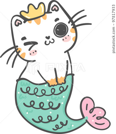 cute colourful cat mermaid character cartoon doodle drawing 97817933