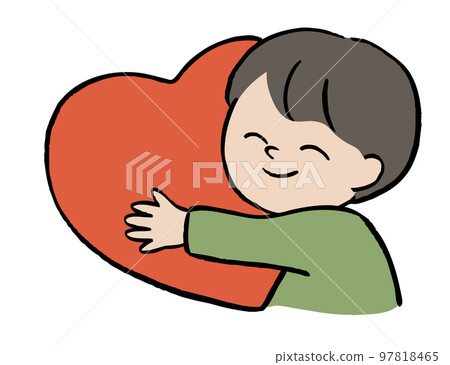 一個男孩抱著一顆心的插圖 一個男孩抱著一顆心的插圖 97818465