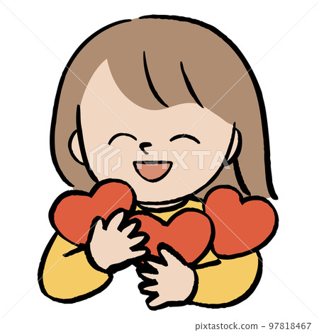 拿著三顆心的女孩插畫 拿著三顆心的女孩插畫 97818467
