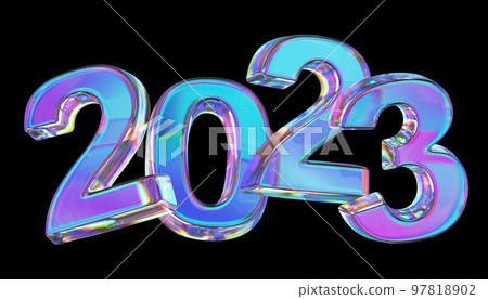 Happy New Year- glass numbers 2023 on a white background. 97818902