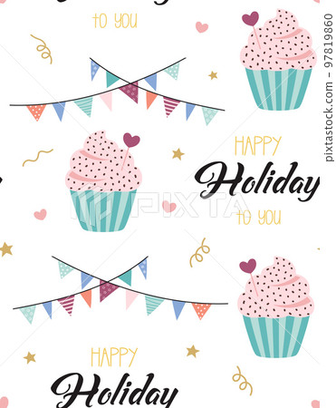 seamless pattern of cute cartoon cupcake and flags seamless pattern of cute cartoon cupcake and flags 97819860