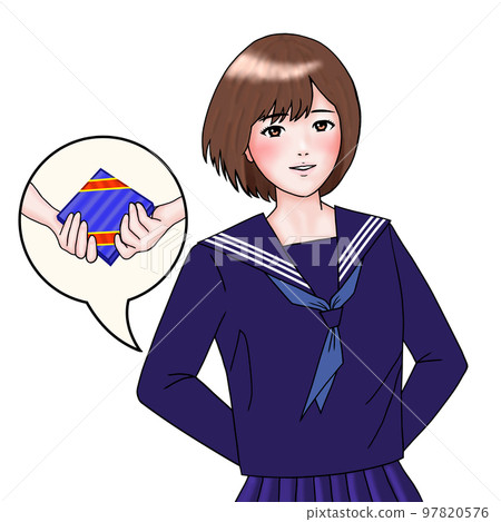 High school girl confessing with chocolate on Valentine's Day 97820576