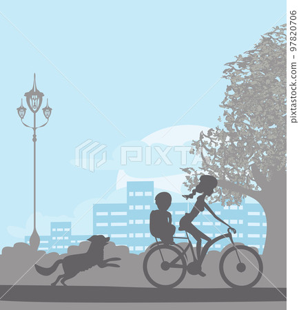 bicycle ride in the city park with a child 97820706