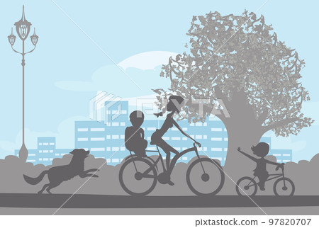 bicycle ride in the city park with children 97820707