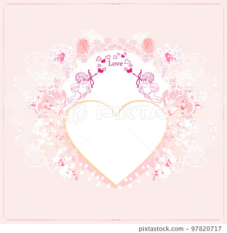 happy valentines day vintage card with cupids and vintage frame 97820717