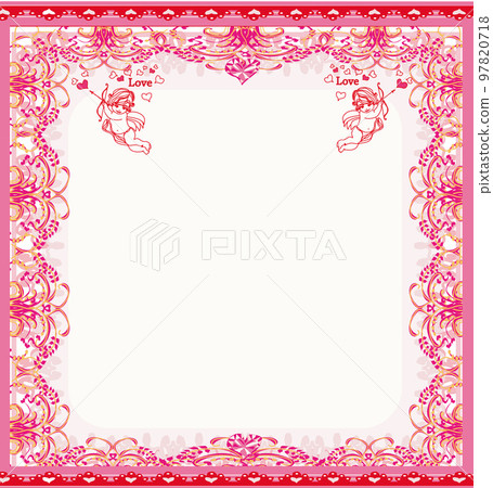 Happy valentine's day vintage card with cupids and elegant frame ornaments Happy valentine's day vintage card with cupids and elegant frame ornaments 97820718