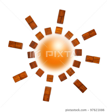 Wood cube material in the shape of a slanted sun 97821086