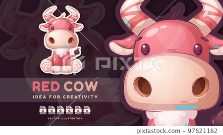 Sticker cartoon character adorable cow, pretty animal idea for print t-shirt, poster and kids envelope, postcard. Cute hand drawn style bull. Sticker cartoon character adorable cow, pretty animal idea for print t-shirt, poster and kids envelope, postcard. Cute hand drawn style bull. 97821162