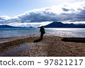 Fisherman of Lake Shikotsu, a national park in Hokkaido, Japan 97821217