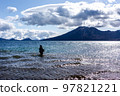 Fisherman of Lake Shikotsu, a national park in Hokkaido, Japan 97821221