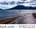 Fisherman of Lake Shikotsu, a national park in Hokkaido, Japan 97821222