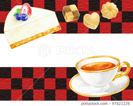 Cake and tea checkered pattern background frame 97821226