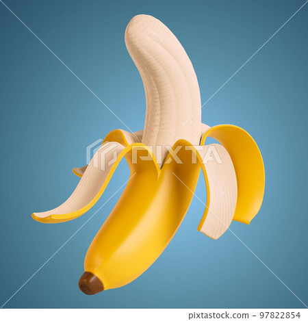 peeled bananas splashes milk isolated on background. 3D illustration peeled bananas splashes milk isolated on background. 3D illustration 97822854