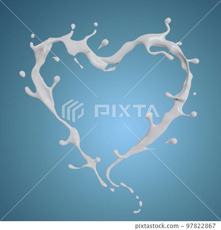 milk isolated splashes heart curve. 3D render illustration 97822867