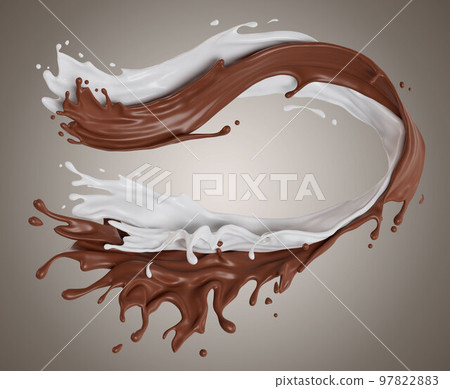 milk and chocolate isolated splashes wave. 3D render illustration 97822883