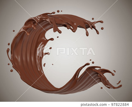 Chocolate isolated splashes wave. 3D render illustration 97822884