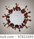 milk and chocolate splashes isolated. 3D render illustration 97822889