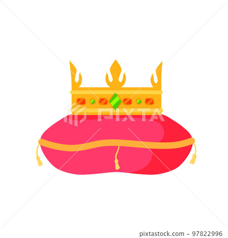 Crown on pillow. Luxury red cushion. Crown on pillow. Luxury red cushion. 97822996