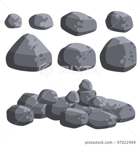 Stack of flat stone rock set. Different grey boulders. Pile of broken debris Stack of flat stone rock set. Different grey boulders. Pile of broken debris 97822999